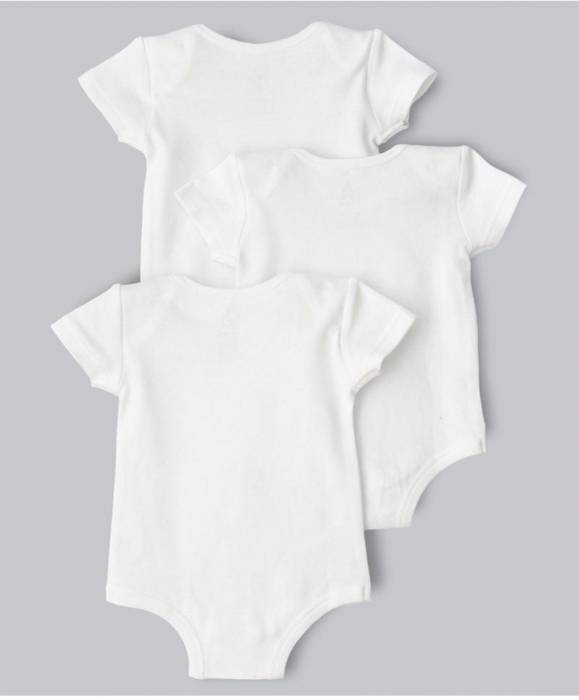 بادی آستین کوتاه نوزادی پسرانه پک 3 عددی سفید برند tiny hug