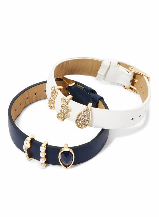 ست دستبند چرم زنانه سفید آبی طلایی برند rocawear مدل 280