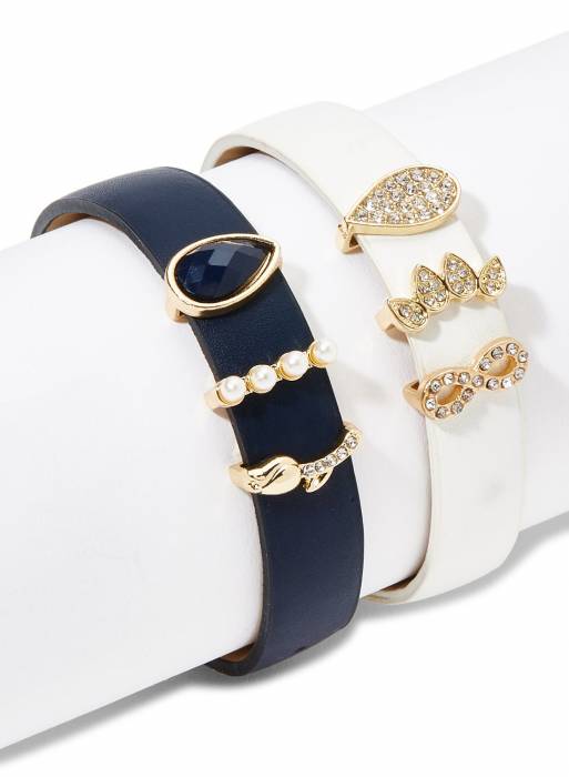 ست دستبند چرم زنانه سفید آبی طلایی برند rocawear مدل 280