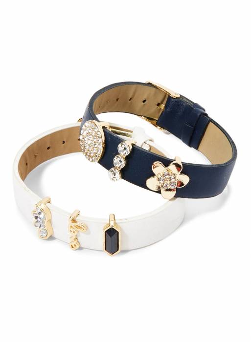ست دستبند چرم زنانه سفید آبی طلایی برند rocawear مدل 283