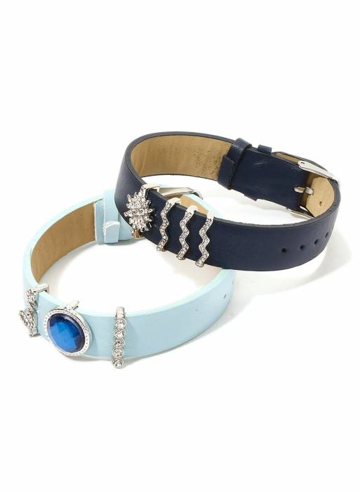 ست دستبند چرم زنانه نقره ای آبی برند rocawear