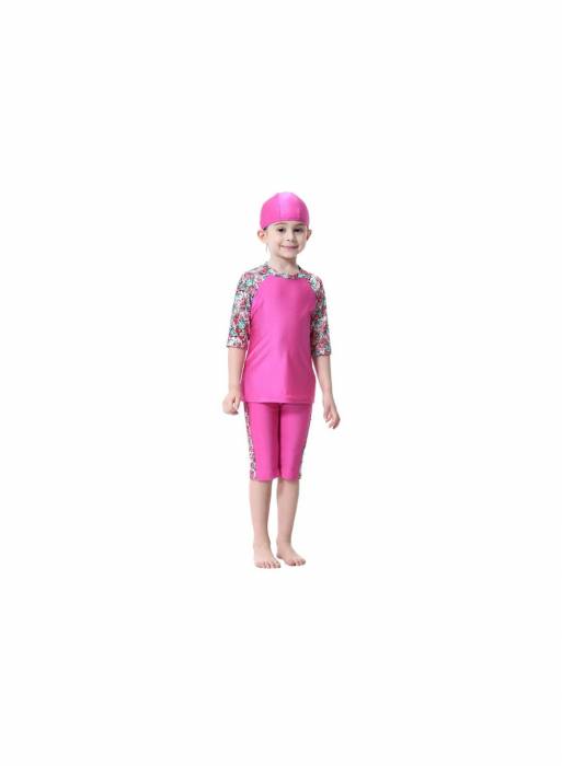 آستین کوتاه بورکینی (لباس شنای اسلامی) بچه گانه دخترانه قرمز سبز صورتی برند sharpdo