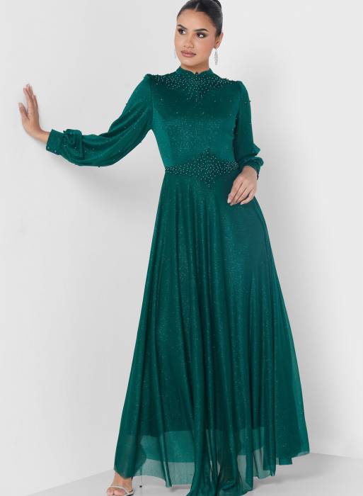 لباس شب مجلسی سبز برند khizana مدل 455