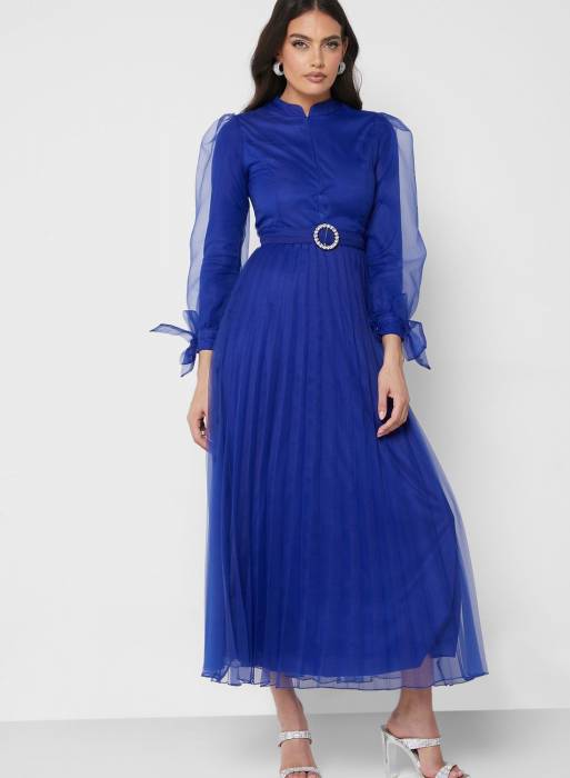 لباس شب مجلسی با کمربند آبی برند khizana مدل 512