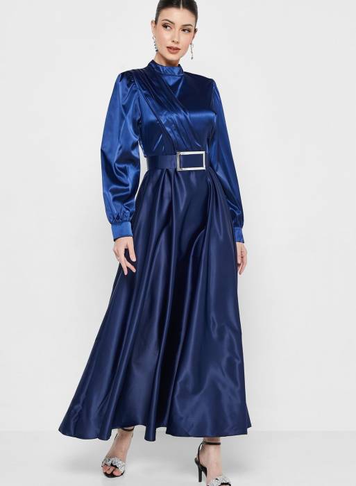 لباس شب مجلسی با کمربند آبی برند khizana مدل 610