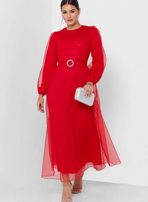 لباس شب مجلسی با کمربند قرمز برند khizana مدل 617
