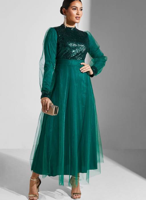 لباس شب مجلسی سبز برند khizana مدل 623