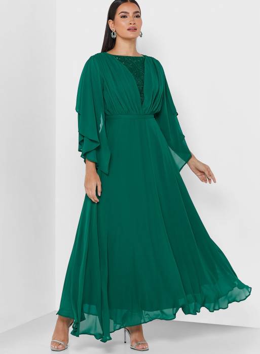 لباس شب مجلسی سبز برند khizana مدل 818