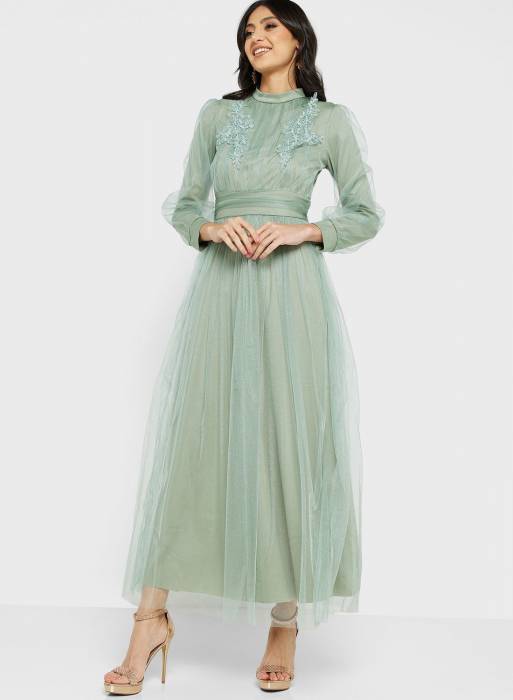 لباس شب مجلسی سبز برند khizana مدل 003