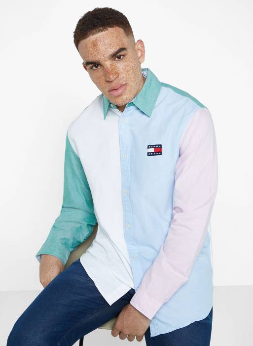 پیراهن مردانه تامی هیلفیگر آبی سفید مدل 099