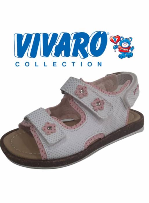 کفش صندل تابستانی چرم بچه گانه دخترانه سفید برند vivaro