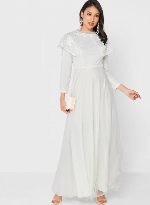 لباس شب مجلسی سفید برند khizana