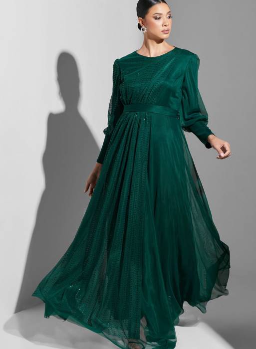 لباس شب مجلسی سبز برند khizana مدل 155