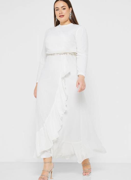 لباس شب مجلسی کمربند سفید برند khizana
