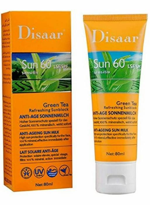 ضد آفتاب و ضد پیری کرم آفتابی دیسار گرین تی رفرشینگ SPF 60 PA++ مراقبت از پوست صورت 80 میلی لیتر