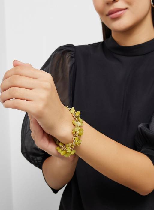 دستبند زنانه گس سبز طلایی