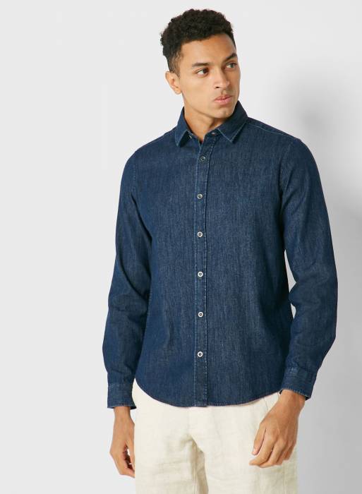 پیراهن جین مردانه آبی برند robert wood