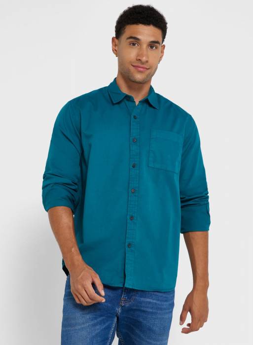 پیراهن مردانه آبی سبز برند seventy five