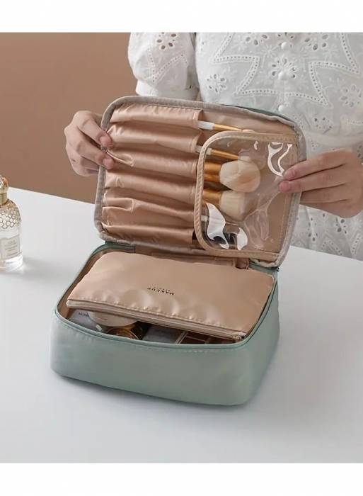 کیف آرایشی سفری با دسته، ظرفیت بزرگ، مرتب کننده کیس آرایش، جعبه نگهداری براش  آرایشی